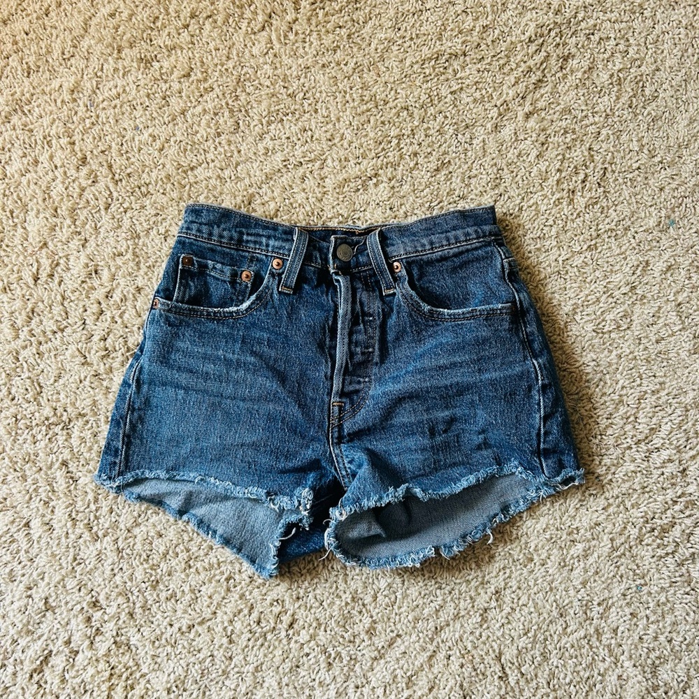 Levi's Blue Jean Shorts High-Waisted Distressed